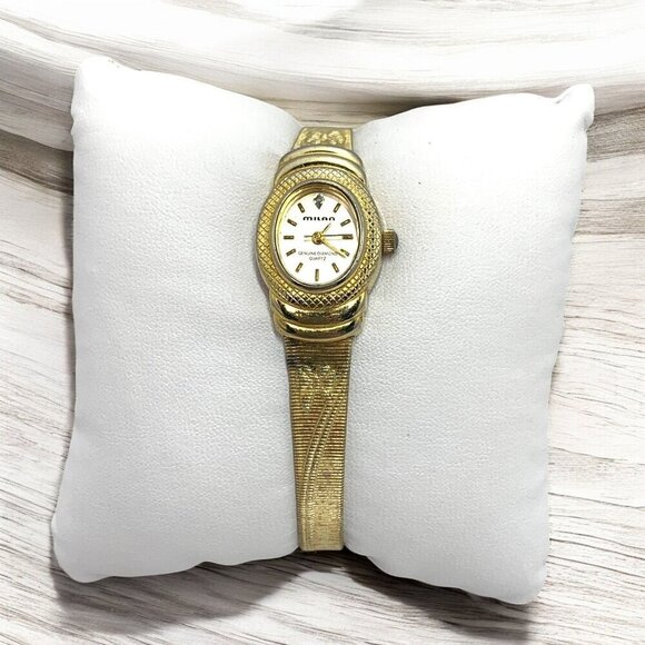 Milan Womens Gold-Tone Quartz Watch With Genuine Diamond Accent & Textured Metal - Picture 1 of 10